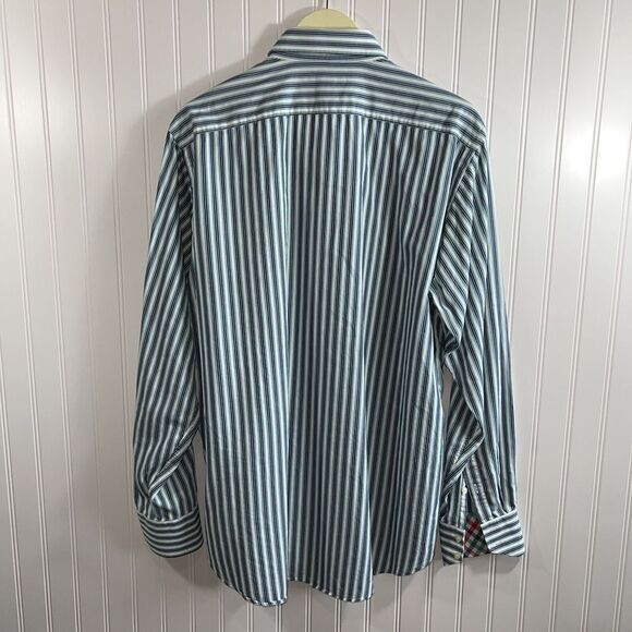 Jack Stone Button Down Shirt Men XLarge White And Green DressShirt Contrast Cuff - Picture 6 of 10